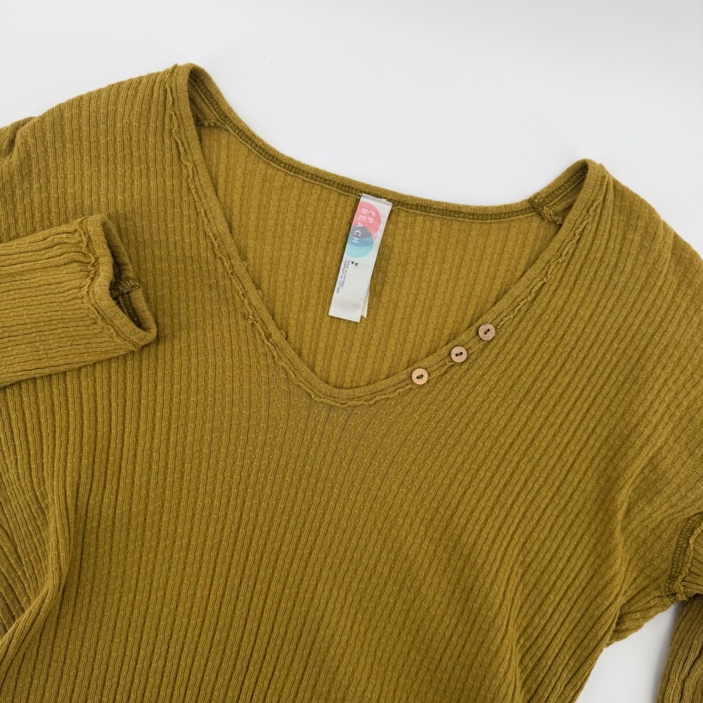 Free People Beach Henley Long Sleeve Mustard Yellow Women Small Waffle Knit